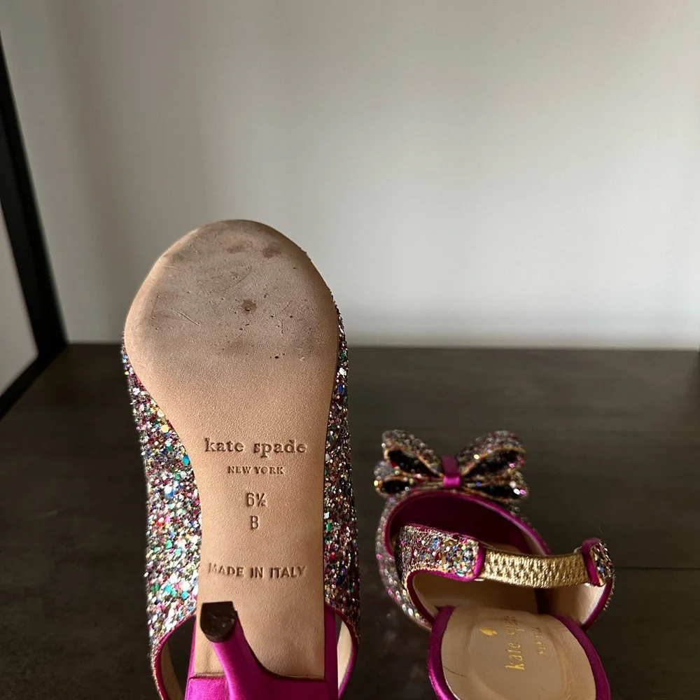 Kate Spade “Charm” Fuchsia and Multicolor Glitter Heels size 6.5 - Picture 8 of 8